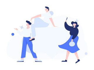 Virtual characters social communication concept business flat vector hand drawn illustration
