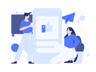 Virtual characters social communication concept business flat vector hand drawn illustration
