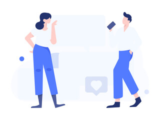 Virtual characters social communication concept business flat vector hand drawn illustration
