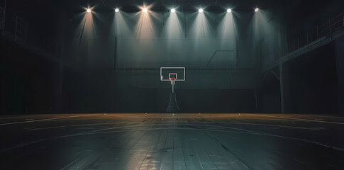 empty basketball arena field view - obrazy, fototapety, plakaty