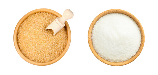 Different types of sugar isolated on white, top view