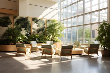 Contemporary Hospital Lobby with Cozy Chairs and Plants
