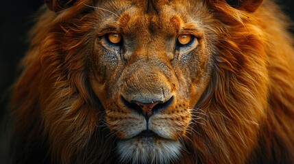 A majestic lion's piercing gaze, capturing every detail of its golden mane and intense eyes. A powerful symbol of strength and royalty.