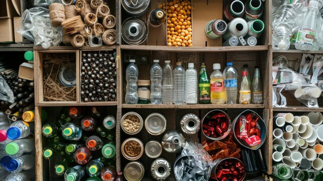 A photo showcasing an innovative recycling or upcycling project, where discarded materials are transformed into valuable products, emphasizing the potential of waste reduction.