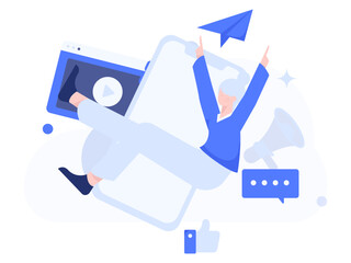 Virtual characters social communication concept business flat vector hand drawn illustration
