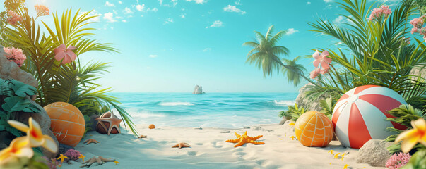Fototapeta na wymiar summer beach and palm tree background
