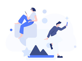 Virtual characters social communication concept business flat vector hand drawn illustration
