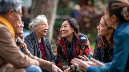 gathering where elders and youth from different cultures and backgrounds share stories and wisdom, illustrating the profound connections and learning that can occur across generations