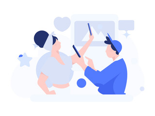 Virtual characters social communication concept business flat vector hand drawn illustration
