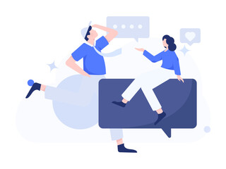 Virtual characters social communication concept business flat vector hand drawn illustration
