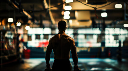 A photo showing the less glamorous side of sports, like a boxer training in a dimly lit gym or a swimmer pushing through early morning laps, emphasizing the hard work behind the scenes. - obrazy, fototapety, plakaty