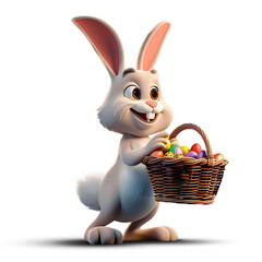 Easter bunny holding a basket of easter eggs