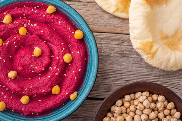 Declicious food from chickpea - beetroot hummus - 766022850