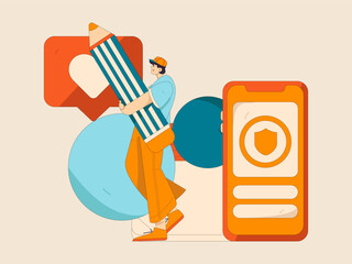 Virtual characters social communication concept business flat vector hand drawn illustration
