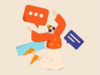 Virtual characters social communication concept business flat vector hand drawn illustration
