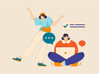 Virtual characters social communication concept business flat vector hand drawn illustration
