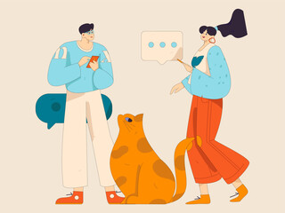 Virtual characters social communication concept business flat vector hand drawn illustration
