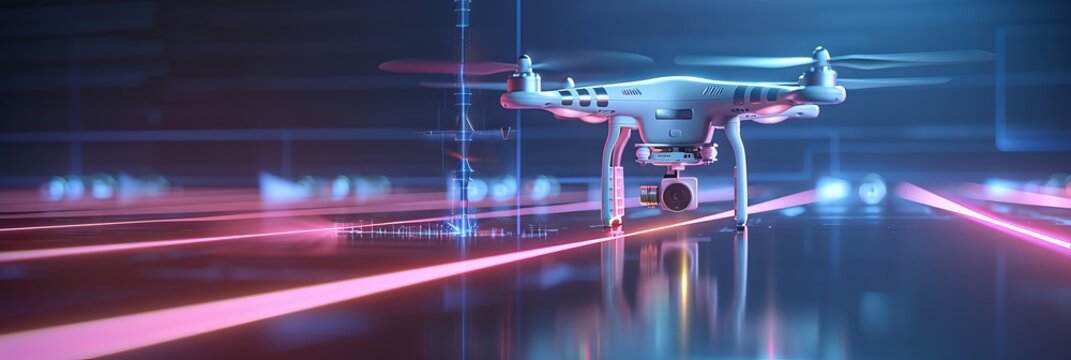 Ground laser technology is rendered in three dimensions for data transmission and drone communication while in flight.