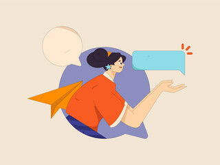 Virtual characters social communication concept business flat vector hand drawn illustration
