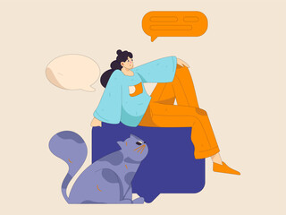 Virtual characters social communication concept business flat vector hand drawn illustration
