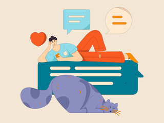 Virtual characters social communication concept business flat vector hand drawn illustration
