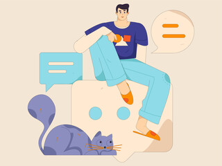 Virtual characters social communication concept business flat vector hand drawn illustration
