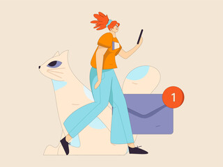 Virtual characters social communication concept business flat vector hand drawn illustration
