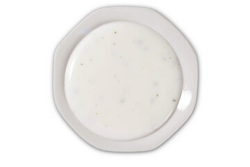 Homemade ranch dressing in a dish,cutout transparent background,png format,top view