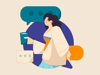 Virtual characters social communication concept business flat vector hand drawn illustration
