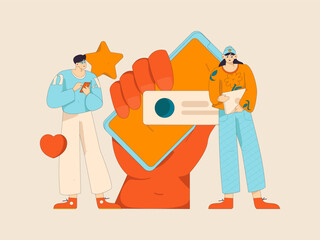 Virtual characters social communication concept business flat vector hand drawn illustration
