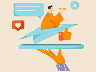 Virtual characters social communication concept business flat vector hand drawn illustration
