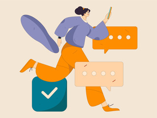 Virtual characters social communication concept business flat vector hand drawn illustration
