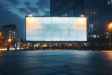 Mockup of a night time blank white advertising billboard on an office building wall. - obrazy, fototapety, plakaty