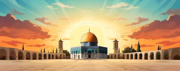 The Al-Aqsa Mosque at sunrise,Al-Aqsa Mosque, sunrise, Jerusalem, Islamic