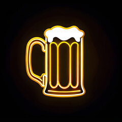 Vibrant Yellow Neon Beer Mug Icon: Catch Eyes with this Radiant Design(Generative AI)