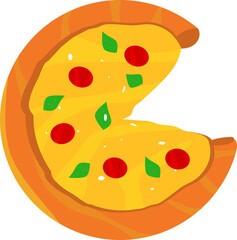 Slice of pizza with missing pieces, suitable for food and restaurant concept designs, menu backgrounds, and social media content.