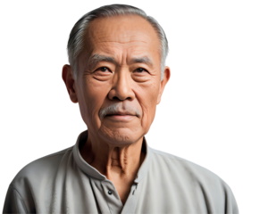 angry old asian man isolated on transparent/white background, cut out