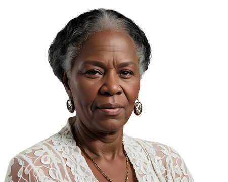 angry old black woman isolated on transparent/white background, cut out