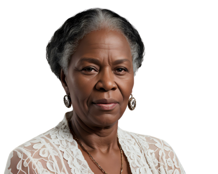angry old black woman isolated on transparent/white background, cut out