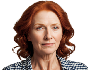 angry old redhead woman isolated on transparent/white background, cut out