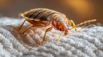 Obraz premium Bedbug Close up of Cimex hemipterus - bed bug on bed background , High quality photo