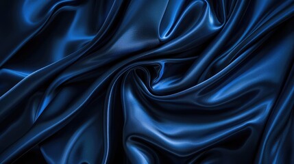 Obraz premium Black blue abstract background. Silk satin. Curtain, drapery. Shiny fabric. Dark. Wavy soft pleats. Navy blue elegant luxury background. Liquid wave effect. Gradient.