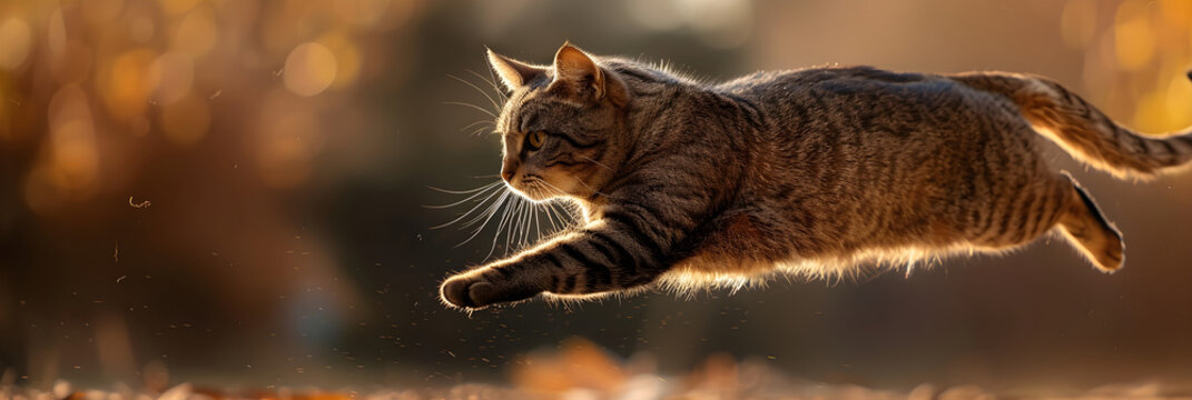 Triumph of Agility: A Majestic Display of a Leaping Cat In Pursuit