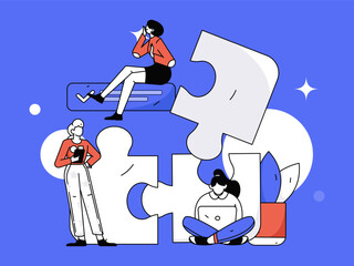Marketing planning business characters flat vector concept operation hand drawn illustration
