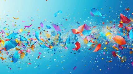 Fototapeta na wymiar Colored confetti flying on blue background