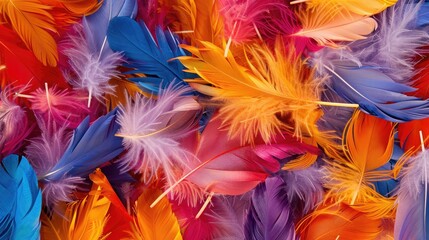 Obraz premium Colorful feathers, chicken feathers background texture