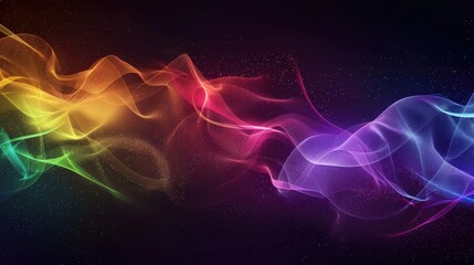 Dark grainy color gradient wave background, purple red yellow blue green colors banner poster cover abstract design