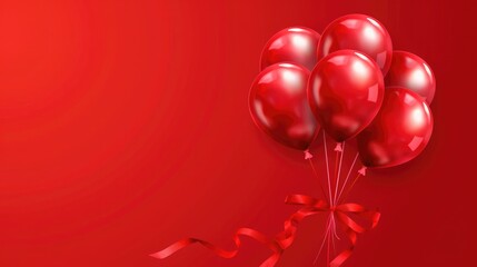 Fototapeta na wymiar Elegant red balloon and ribbon Happy Birthday celebration card banner template background