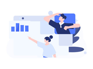 Marketing planning business characters flat vector concept operation hand drawn illustration
