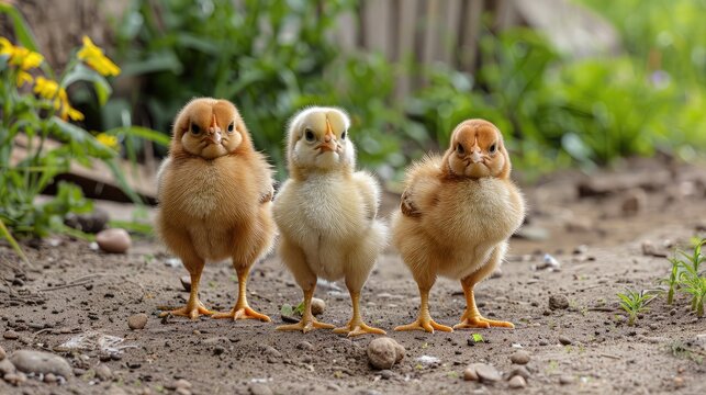 group of little chickens on the farm